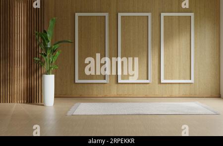 Crea una cornice trasparente in legno, rendering di illustrazioni 3d. Foto Stock