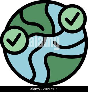 Icona della scheda di garanzia globale per delineare il vettore. Lettera di certificato. Etichetta con logo colorata piatta Illustrazione Vettoriale