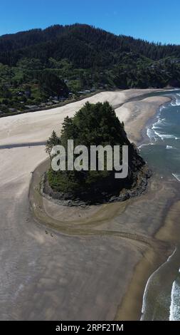 Foto aerea di Proposal Rock fuori Neskowin, sulla costa dell'Oregon. Foto Stock