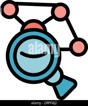 Icona di ricerca per delineare il vettore. Ciclo ECO. Colore combustibile da laboratorio piatto Illustrazione Vettoriale