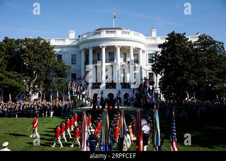 190920 -- WASHINGTON, 20 settembre 2019 -- Una cerimonia di benvenuto si tiene per il primo ministro australiano Scott Morrison alla Casa Bianca a Washington D.C., negli Stati Uniti, il 20 settembre 2019. Foto di /Xinhua U.S.-WASHINGTON D.C.-PRESIDENT-AUSTRALIA-PM-MEETING TingxShen PUBLICATIONxNOTxINxCHN Foto Stock