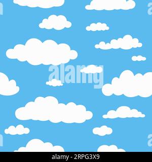 Pattern nuvole Cumulus senza cuciture. Elementi meteorologici ripetuti. Cielo blu senza fine. Semplice cloud. Previsioni meteorologiche piovose. Atmosferica Illustrazione Vettoriale