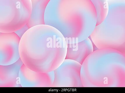 Sfondo astratto con sfere sfumate. Bolle morbide rosa e viola. Illustrazione vettoriale di sfere testurizzate .concetto di copertina moderno. Illustrazione Vettoriale