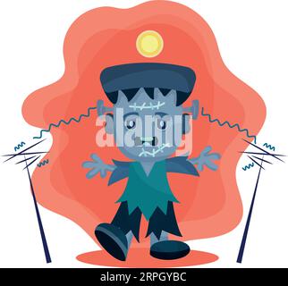 Adorabile costume da macchina zombie di halloween su Halloween Vector Illustrazione Vettoriale