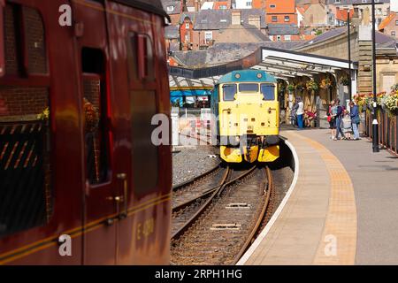 British Rail Class 31 visto parcheggiato alla Whitby Station nel North Yorkshire, Regno Unito Foto Stock