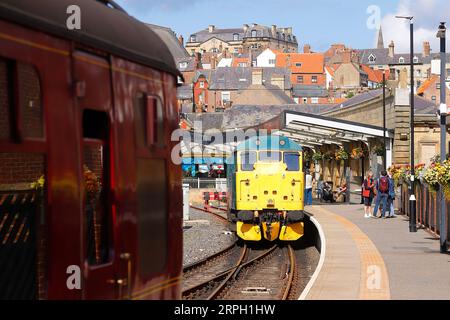 British Rail Class 31 visto parcheggiato alla Whitby Station nel North Yorkshire, Regno Unito Foto Stock