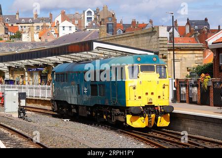 British Rail Class 31 visto parcheggiato alla Whitby Station nel North Yorkshire, Regno Unito Foto Stock