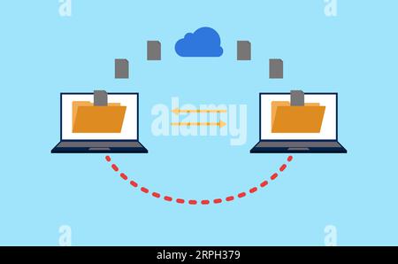 I file online trasferiscono la catena di condivisione del cloud dei notebook Illustrazione Vettoriale
