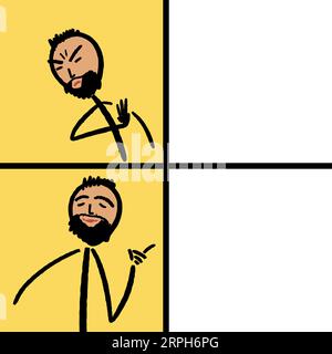 Modello meme di reazione con reazione negativa e positiva. Divertente meme comico con spazio vuoto per l'editing. Illustrazione Vettoriale