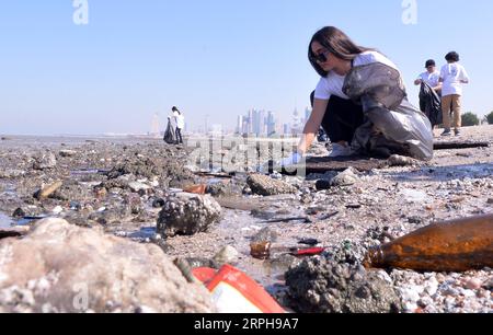 191103 -- KUWAIT CITY, 3 novembre 2019 -- la gente partecipa a una campagna di pulizia della spiaggia a Kuwait City, Kuwait, il 2 novembre 2019. Sabato il Kuwait ha lanciato una campagna di pulizia delle spiagge per migliorare la consapevolezza ambientale delle persone. Foto di Asad/Xinhua KUWAIT-KUWAIT CITY-BEACH CLEANUP CAMPAGNA NiexYunpeng PUBLICATIONxNOTxINxCHN Foto Stock