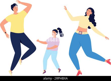 Buon ballo di famiglia. Genitori e ragazze allegri che festeggiano Illustrazione Vettoriale