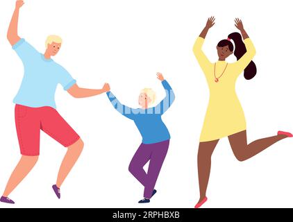 Genitori e bambini che festeggiano. Gente felice e felice che balla Illustrazione Vettoriale