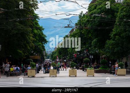 Sofia, Bulgaria. 19 agosto 2023. Vitosha Boulevard, la principale strada commerciale del centro Foto Stock