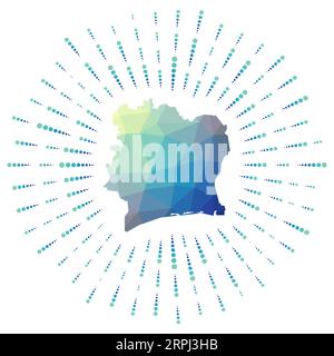 Forma della Costa d'Avorio, scoppio solare poligonale. Mappa del paese con raggi stellari colorati. Illustrazione Vettoriale