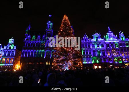 191130 -- BRUXELLES, 30 novembre 2019 -- la gente apprezza lo spettacolo di suoni e luci al Grand Place durante le meraviglie invernali a Bruxelles, in Belgio, 29 novembre 2019. Con una serie di attività come lo spettacolo di suoni e luci, il mercatino di Natale e così via, The Winter Wonders 2019 a Bruxelles è iniziato il 29 novembre 2019 e durerà fino al 5 gennaio 2020. BELGIO-BRUXELLES-MERAVIGLIE INVERNALI ZhengxHuansong PUBLICATIONxNOTxINxCHN Foto Stock