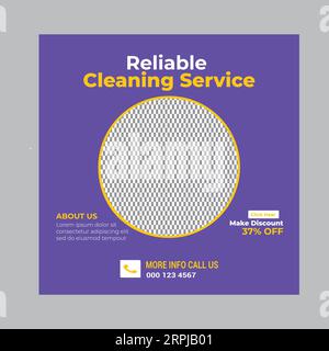 Servizio di pulizia affidabile, modello di post-design sui social media Illustrazione Vettoriale