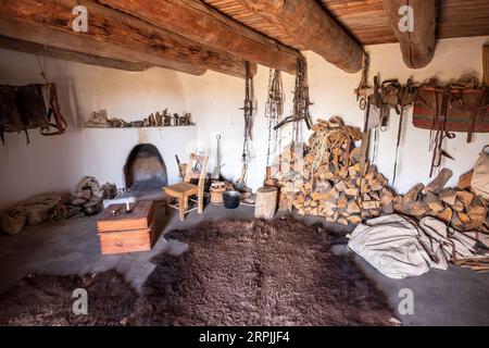 Camera interna al Bent's Old Fort, Colorado orientale, Stati Uniti Foto Stock