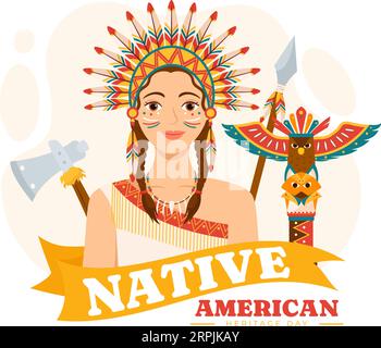 Illustrazione vettoriale della giornata del patrimonio nativo americano con Celebrate America Indian Culture Annual in United States to Contributions background Illustrazione Vettoriale