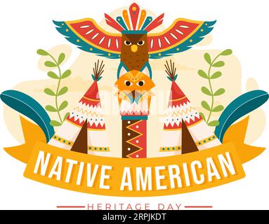 Illustrazione vettoriale della giornata del patrimonio nativo americano con Celebrate America Indian Culture Annual in United States to Contributions background Illustrazione Vettoriale