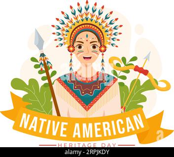 Illustrazione vettoriale della giornata del patrimonio nativo americano con Celebrate America Indian Culture Annual in United States to Contributions background Illustrazione Vettoriale