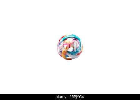 sfera di design multicolore con strisce quadrate e a spirale su sfondo bianco Foto Stock
