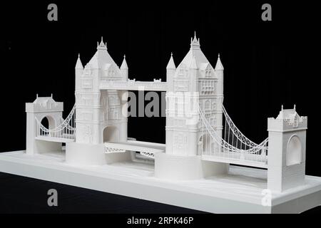 SOLO PER USO EDITORIALE l'artista Michelle Wibowo svela una scultura del Tower Bridge interamente realizzata con zucchero in vista del lancio della Reductive Art Exhibition - A Story of Salt and Sugar di Kellogg, che è aperta l'8 e il 9 settembre presso Gallery@oxo, Londra. Data di emissione: Martedì 5 settembre 2023. Foto Stock