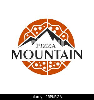 Mountain with Pizza Shell per Outdoor Adventure Pizza Restaurant, design vintage con logo Illustrazione Vettoriale