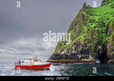 Porto di sbarco dei visitatori, isola di Skellig Michael, Mainistir Fhionáin (Monastero di St. Fionan), contea di Kerry, Irlanda, Regno Unito Foto Stock