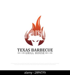 simbolo simbolo del logo del barbecue del texas, simbolo del logo del cibo e delle bevande illustrazione vettoriale, ideale per il modello del marchio del logo del ristorante Illustrazione Vettoriale