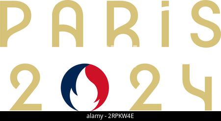 Ucraina, Charkiv - 2 agosto 2023. Parigi, Francia, 2024 Olimpiadi estive logo ufficiale. Illustrazione vettoriale dei giochi olimpici. Illustrazione Vettoriale