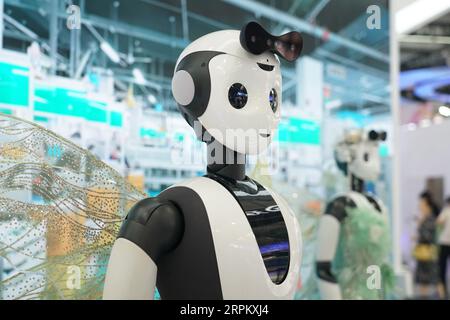 Pechino, Cina. 5 settembre 2023. Un robot umanoide è raffigurato durante la China International Fair for Trade in Services (CIFTIS) del 2023 al Shougang Park di Pechino, capitale della Cina, 5 settembre 2023. Il tema "apertura conduce lo sviluppo, la cooperazione realizza il futuro", il CIFTIS 2023 si terrà a Pechino dal 2 al 6 settembre. Crediti: Ren Chao/Xinhua/Alamy Live News Foto Stock