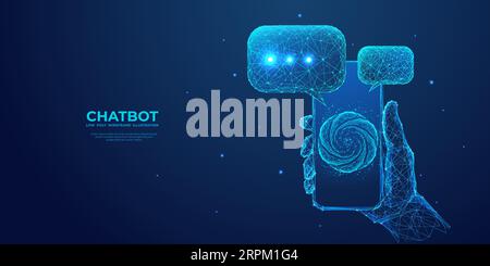 Logo astratto di chat bot sullo schermo dello smartphone con fumetti vocali. Illustrazione Vettoriale