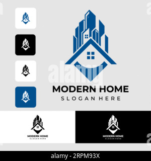 Creazione di logo creativo immobiliare, Casa, architetto, Casa, costruzione, modello di identità del marchio immobiliare con icona immobiliare De Illustrazione Vettoriale