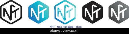 Questo logo originale NFT cattura l'essenza della tecnologia e del branding NFT. Incarna le qualità uniche dei token non fungibili, che rappresentano Illustrazione Vettoriale