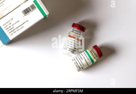 Alutard SQ allergia terapia immunitaria iniezione. 2 ampolle di farmaco allergico. Foto Stock