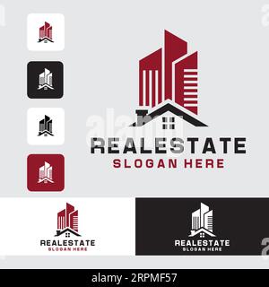 Edificio di progettazione di logo immobiliari semplice, Casa, architetto, Casa, costruzione, modello di identità del marchio immobiliare con icona immobiliare Desi Illustrazione Vettoriale