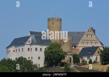 Castello di Scharfenstein, Drebach, Monti ore, Sassonia, Germania Foto Stock