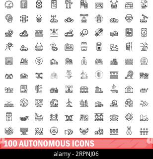 100 icone autonome impostate. Illustrazione di 100 icone autonome insieme di vettori isolati su sfondo bianco Illustrazione Vettoriale