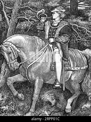 The Prince Lost in the Forest Illustrated by Arthur Hughes, 1832-1915 " Dealings with the Fairies " di George MacDonald, 1824-1905; Publisher London : Alexander Strahan 1867 George MacDonald (10 dicembre 1824 – 18 settembre 1905) è stato uno scrittore scozzese, poeta e ministro congregazionale cristiano. Divenne una figura pionieristica nel campo della letteratura fantasy moderna e il mentore del collega scrittore Lewis Carroll. Oltre alle sue fiabe, MacDonald scrisse diverse opere di teologia cristiana, tra cui diverse raccolte di sermoni. Foto Stock
