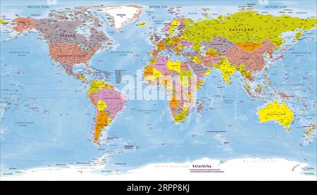 Mappa del mondo politico lingua tedesca proiezione Patterson Illustrazione Vettoriale