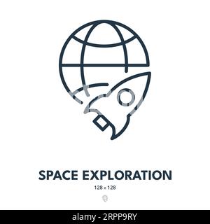 Icona esplorazione dello spazio. Razzo, astronave, Cosmos. Tratto modificabile. Icona vettore semplice Illustrazione Vettoriale
