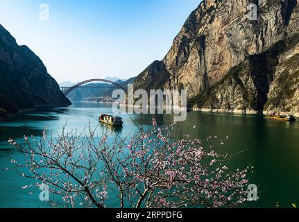 200316 -- PECHINO, 16 marzo 2020 -- la foto scattata il 14 marzo 2020 mostra il paesaggio lungo la sezione del fiume Yangtze presso la gola di Xiling nella contea di Zigui, nella provincia centrale di Hubei nella Cina. Foto di /Xinhua XINHUA FOTO DEL GIORNO ZhengxJiayu PUBLICATIONxNOTxINxCHN Foto Stock