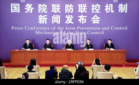 200316 -- PECHINO, 16 marzo 2020 -- foto scattata il 16 marzo 2020 mostra una conferenza stampa tenuta dal meccanismo congiunto di prevenzione e controllo del Consiglio di Stato a Pechino, capitale della Cina. ANDARE CON l'autorità di immigrazione facilita la prevenzione dei virus al confine CINA-PECHINO-NUOVO CORONAVIRUS-CONFERENZA STAMPA CN PanxXu PUBLICATIONxNOTxINxCHN Foto Stock