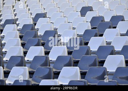 Bruxelles, Belgio. 5 settembre 2023. La foto mostra i posti a sedere durante l'inaugurazione della nuova pista allo stadio King Baudouin/ Koning Boudewijnstadion/ Stade ROI Baudouin, a Bruxelles, martedì 05 settembre 2023. La 47a edizione del Memorial Van Damme Diamond League Meeting si svolge l'8 settembre 2O23. BELGA PHOTO ERIC LALMAND Credit: Belga News Agency/Alamy Live News Foto Stock