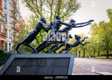 England, United Kingdom, 2 novembre 2022, veduta della Pan Statue o della Rush of Green in Hyde Park disegnata da Sir Jacob Epstein Foto Stock