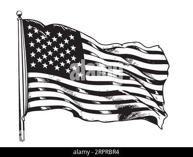 American Flag retro Sketch Hand Drawn Graphic Vector Illustrazione Vettoriale