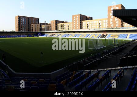 Londra, Regno Unito. 5 settembre 2023. Una visione generale dello stadio prima del calcio d'inizio durante la partita dell'EFL Trophy tra AFC Wimbledon e Stevenage a Plough Lane, Londra, il 5 settembre 2023. Foto di Carlton Myrie. Solo per uso editoriale, licenza necessaria per uso commerciale. Nessun utilizzo in scommesse, giochi o pubblicazioni di un singolo club/campionato/giocatore. Credito: UK Sports Pics Ltd/Alamy Live News Foto Stock