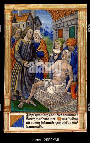 Gesù Cristo solleva Lazzaro dalla sua tomba, tagliato in legno colorato c1510 Foto Stock