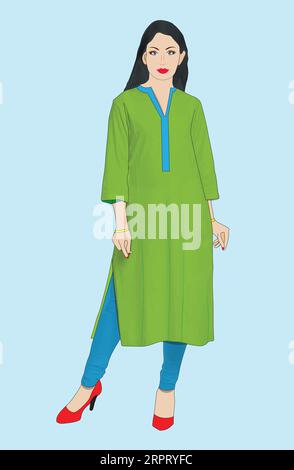 Donne americane pakistane in un abito tradizionale con pigiama stretto. shalwar kameez Illustrazione Vettoriale