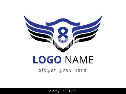 Logo Letter 8 Wing per il simbolo di trasporto e trasporto. Illustrazione Vettoriale